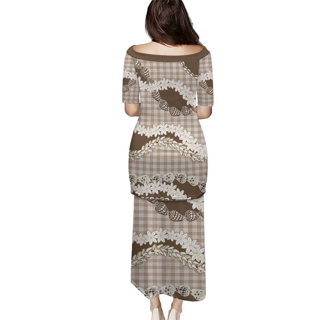 Brown Hawaii Tiare and Shell Lei Puletasi Hawaiian Palaka Luxury Vibes - Polynesian Pride