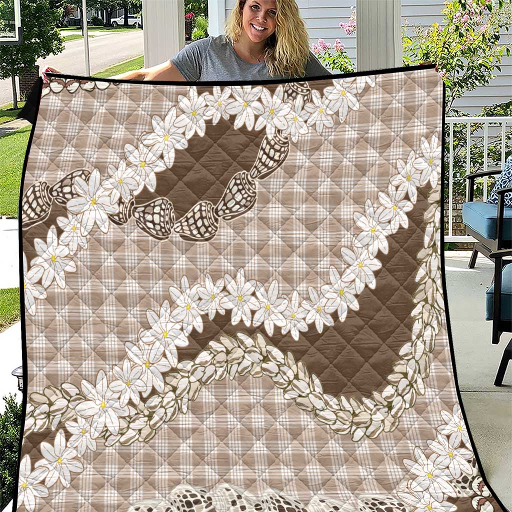 Brown Hawaii Tiare and Shell Lei Quilt Hawaiian Palaka Luxury Vibes - Polynesian Pride
