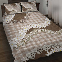 Brown Hawaii Tiare and Shell Lei Quilt Bed Set Hawaiian Palaka Luxury Vibes - Polynesian Pride