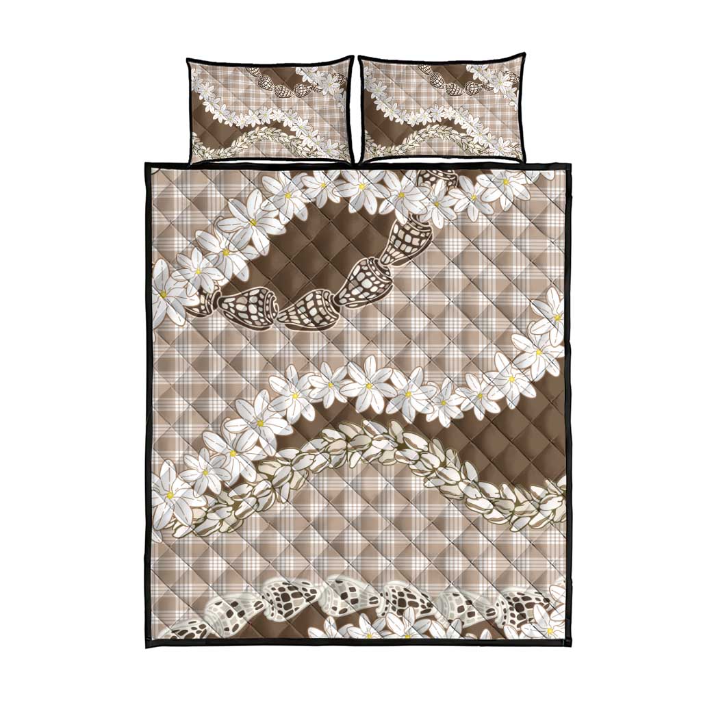 Brown Hawaii Tiare and Shell Lei Quilt Bed Set Hawaiian Palaka Luxury Vibes - Polynesian Pride