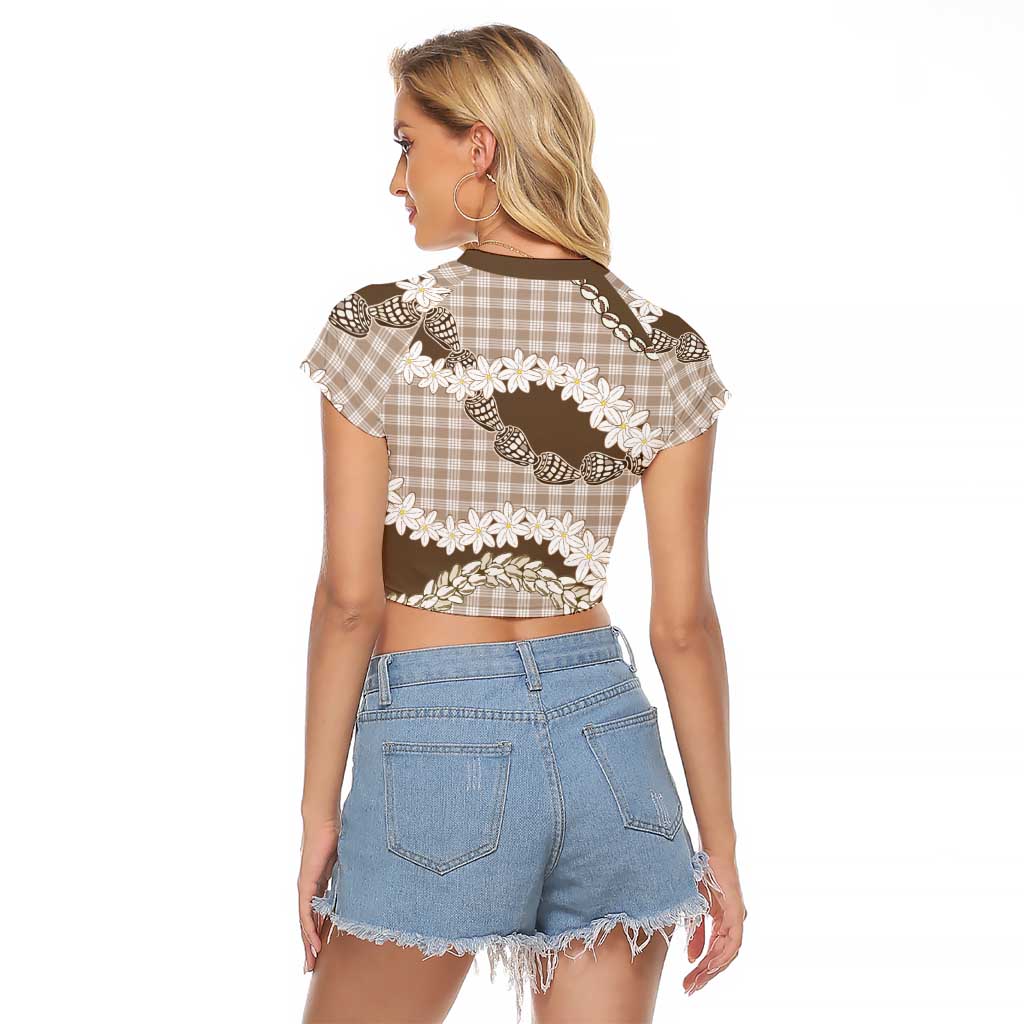 Brown Hawaii Tiare and Shell Lei Raglan Cropped T Shirt Hawaiian Palaka Luxury Vibes - Polynesian Pride