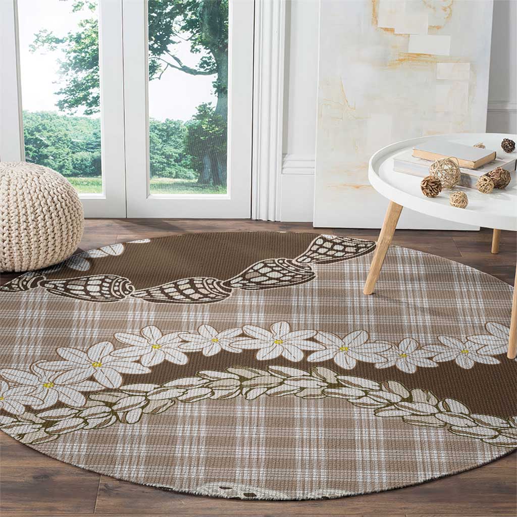 Brown Hawaii Tiare and Shell Lei Round Carpet Hawaiian Palaka Luxury Vibes - Polynesian Pride