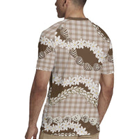 Brown Hawaii Tiare and Shell Lei Rugby Jersey Hawaiian Palaka Luxury Vibes - Polynesian Pride