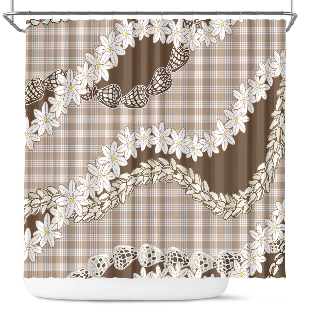 Brown Hawaii Tiare and Shell Lei Shower Curtain Hawaiian Palaka Luxury Vibes - Polynesian Pride