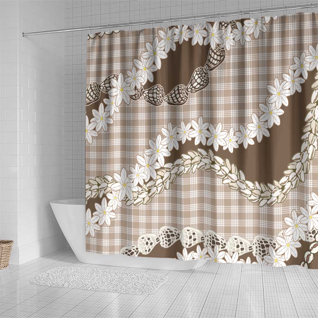 Brown Hawaii Tiare and Shell Lei Shower Curtain Hawaiian Palaka Luxury Vibes - Polynesian Pride