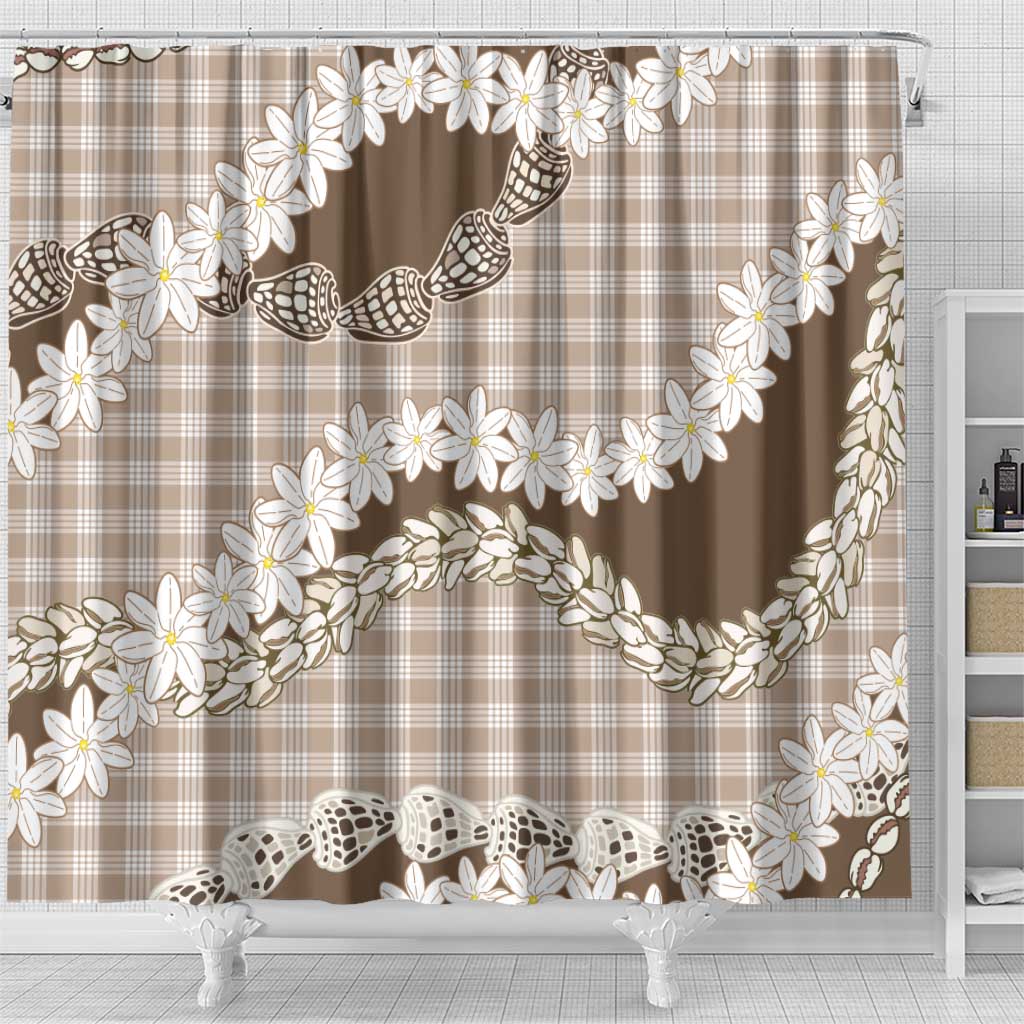 Brown Hawaii Tiare and Shell Lei Shower Curtain Hawaiian Palaka Luxury Vibes - Polynesian Pride