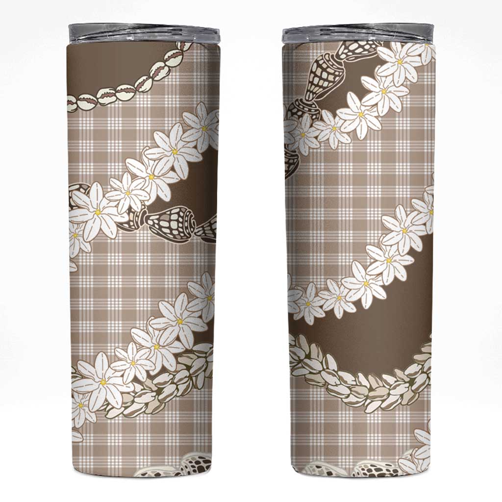 Brown Hawaii Tiare and Shell Lei Skinny Tumbler Hawaiian Palaka Luxury Vibes LT14 Brown - Polynesian Pride