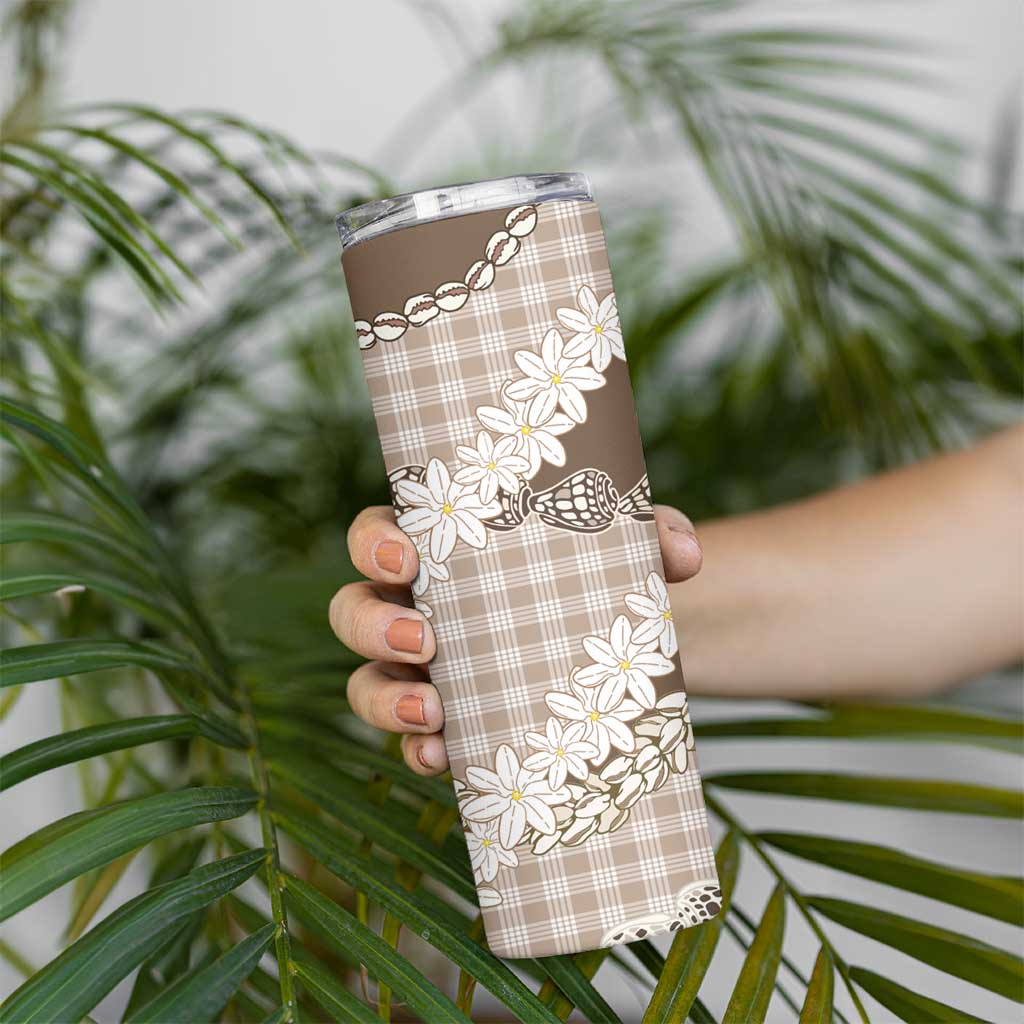 Brown Hawaii Tiare and Shell Lei Skinny Tumbler Hawaiian Palaka Luxury Vibes LT14 - Polynesian Pride