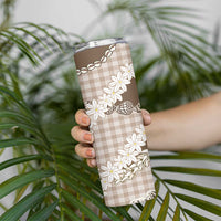 Brown Hawaii Tiare and Shell Lei Skinny Tumbler Hawaiian Palaka Luxury Vibes LT14 - Polynesian Pride