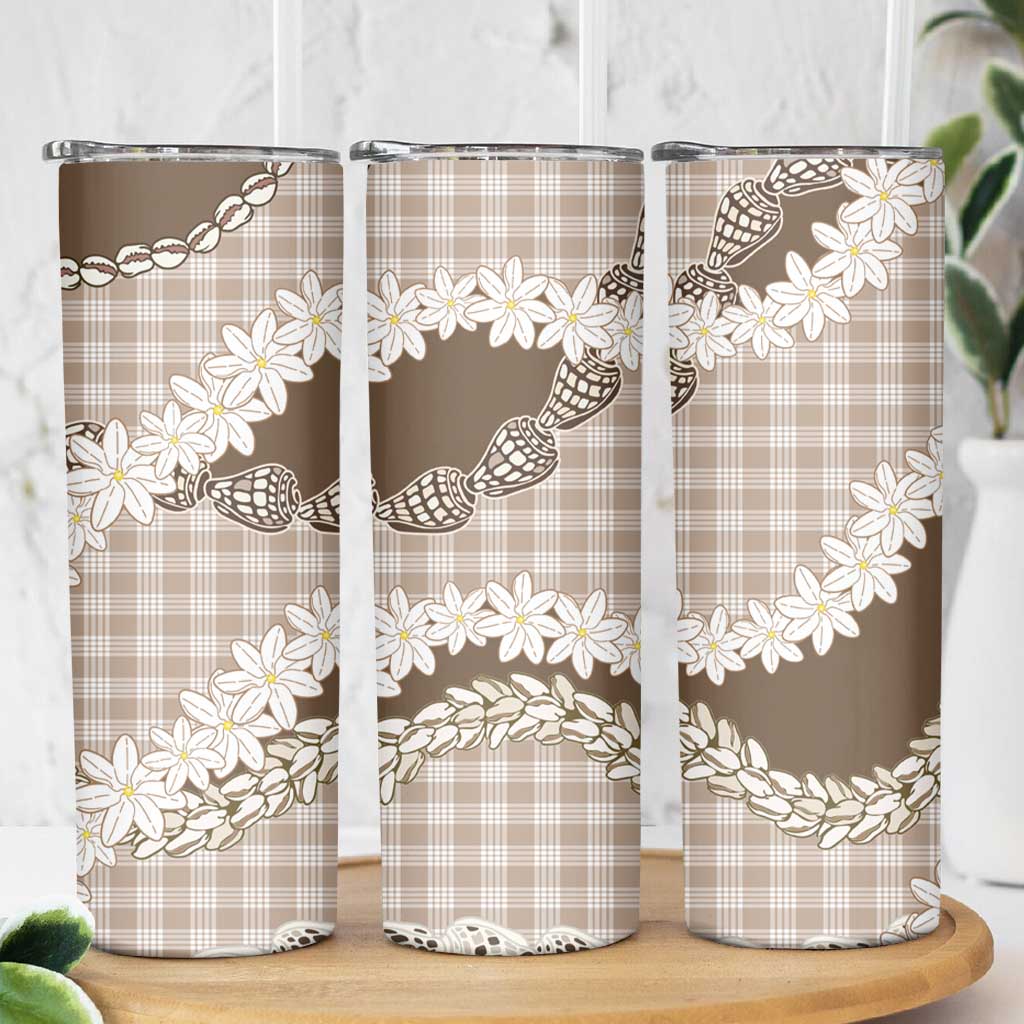 Brown Hawaii Tiare and Shell Lei Skinny Tumbler Hawaiian Palaka Luxury Vibes LT14 - Polynesian Pride