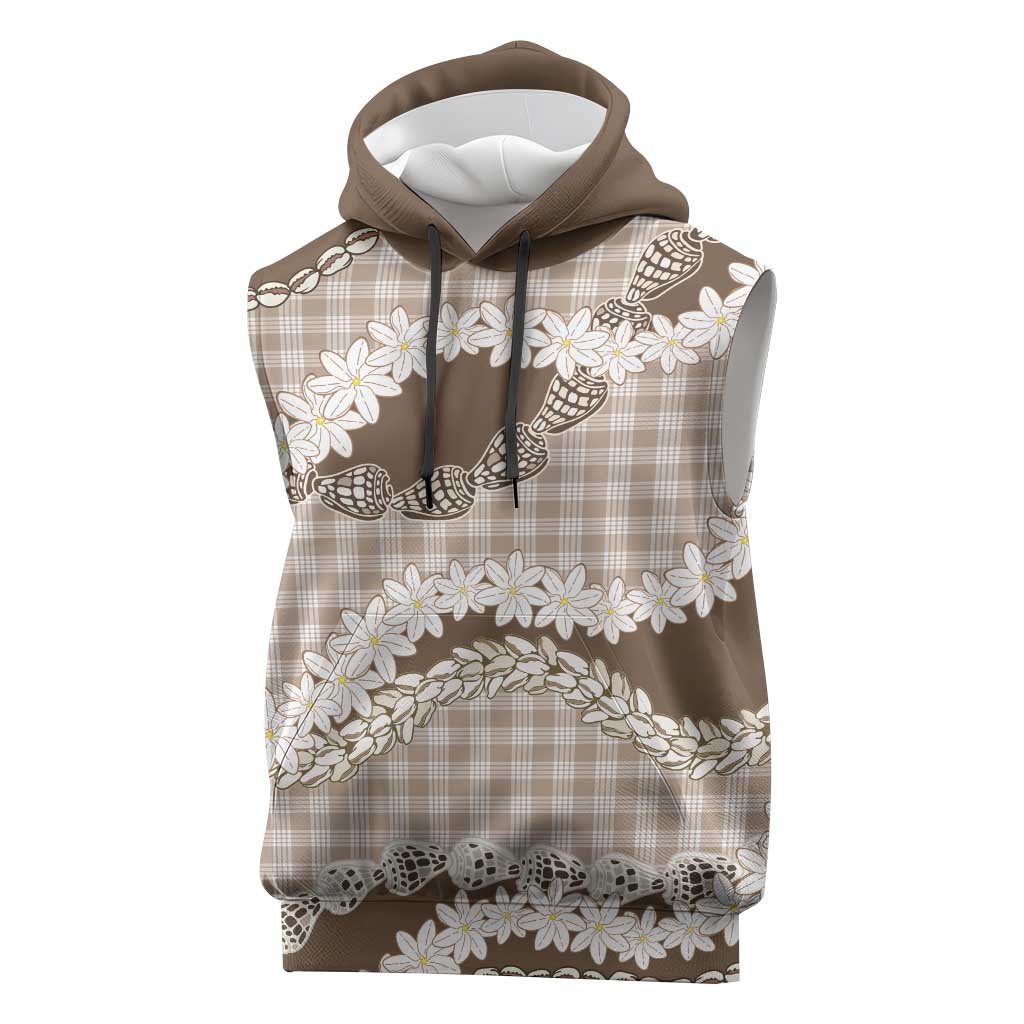 Brown Hawaii Tiare and Shell Lei Sleeveless Hoodie Hawaiian Palaka Luxury Vibes - Polynesian Pride