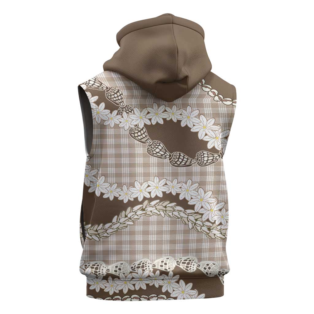 Brown Hawaii Tiare and Shell Lei Sleeveless Hoodie Hawaiian Palaka Luxury Vibes - Polynesian Pride