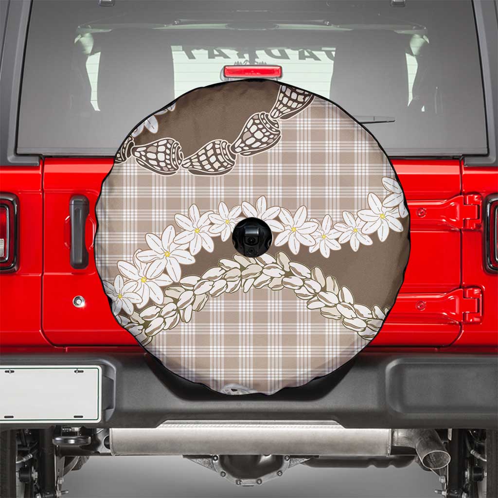 Brown Hawaii Tiare and Shell Lei Spare Tire Cover Hawaiian Palaka Luxury Vibes - Polynesian Pride