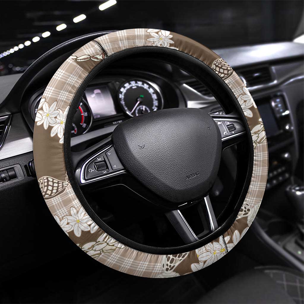 Brown Hawaii Tiare and Shell Lei Steering Wheel Cover Hawaiian Palaka Luxury Vibes - Polynesian Pride
