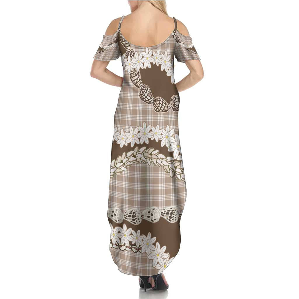 Brown Hawaii Tiare and Shell Lei Summer Maxi Dress Hawaiian Palaka Luxury Vibes - Polynesian Pride