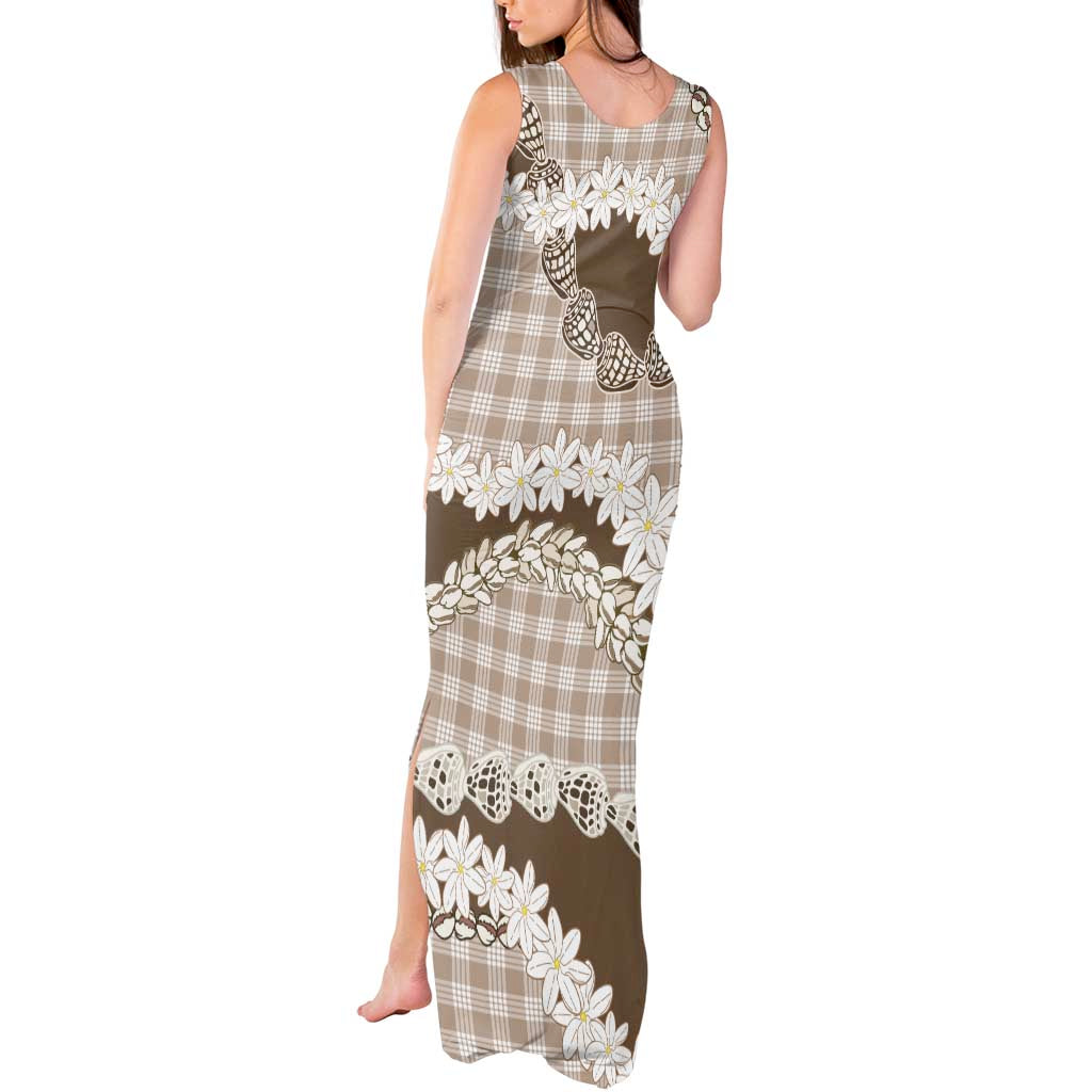 Brown Hawaii Tiare and Shell Lei Tank Maxi Dress Hawaiian Palaka Luxury Vibes - Polynesian Pride
