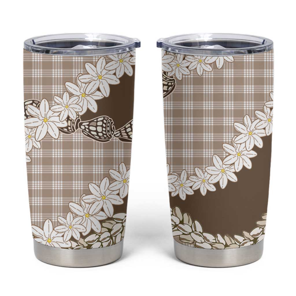 Brown Hawaii Tiare and Shell Lei Tumbler Cup Hawaiian Palaka Luxury Vibes LT14 Brown - Polynesian Pride