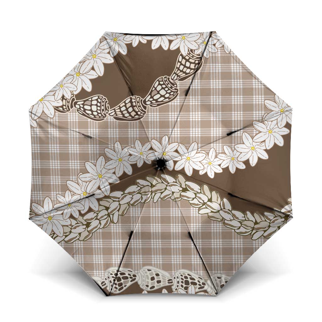 Brown Hawaii Tiare and Shell Lei Umbrella Hawaiian Palaka Luxury Vibes LT14 One Size Folded 11.42 inch Opened Diameter 37.4 inch Brown - Polynesian Pride