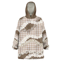 Brown Hawaii Tiare and Shell Lei Wearable Blanket Hoodie Hawaiian Palaka Luxury Vibes - Polynesian Pride
