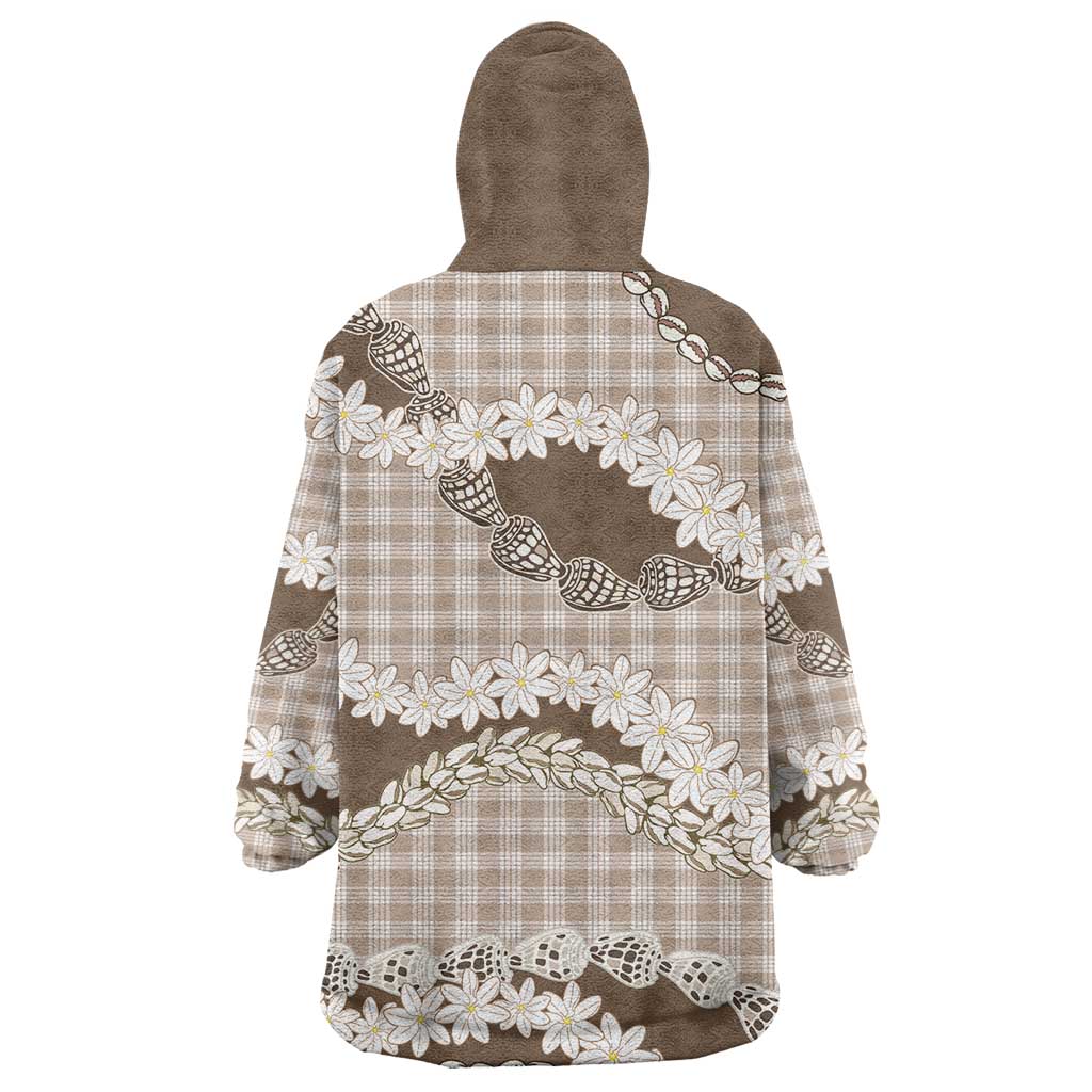 Brown Hawaii Tiare and Shell Lei Wearable Blanket Hoodie Hawaiian Palaka Luxury Vibes - Polynesian Pride