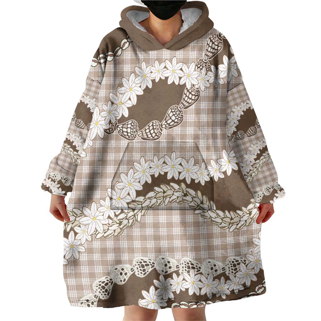 Brown Hawaii Tiare and Shell Lei Wearable Blanket Hoodie Hawaiian Palaka Luxury Vibes - Polynesian Pride