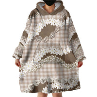 Brown Hawaii Tiare and Shell Lei Wearable Blanket Hoodie Hawaiian Palaka Luxury Vibes - Polynesian Pride