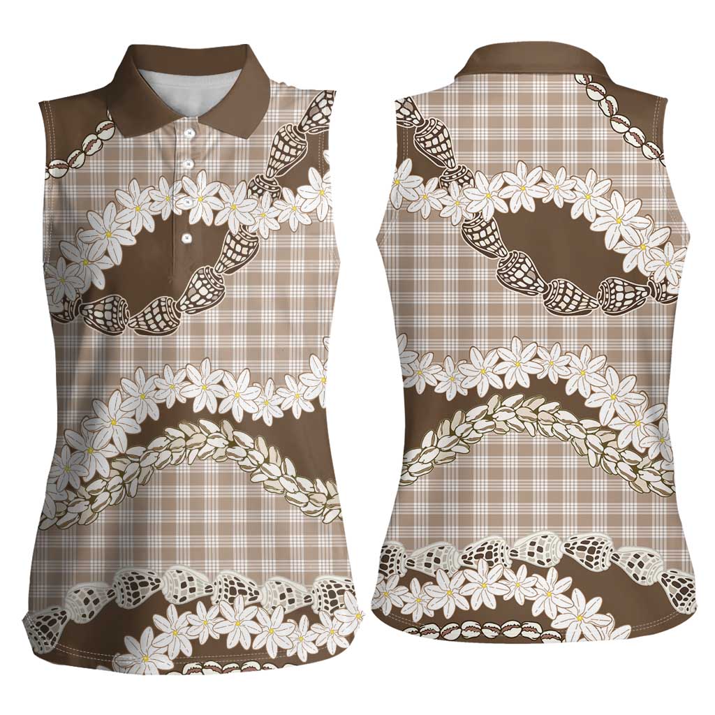 Brown Hawaii Tiare and Shell Lei Women Sleeveless Polo Shirt Hawaiian Palaka Luxury Vibes - Polynesian Pride