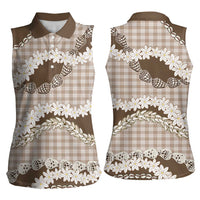 Brown Hawaii Tiare and Shell Lei Women Sleeveless Polo Shirt Hawaiian Palaka Luxury Vibes - Polynesian Pride
