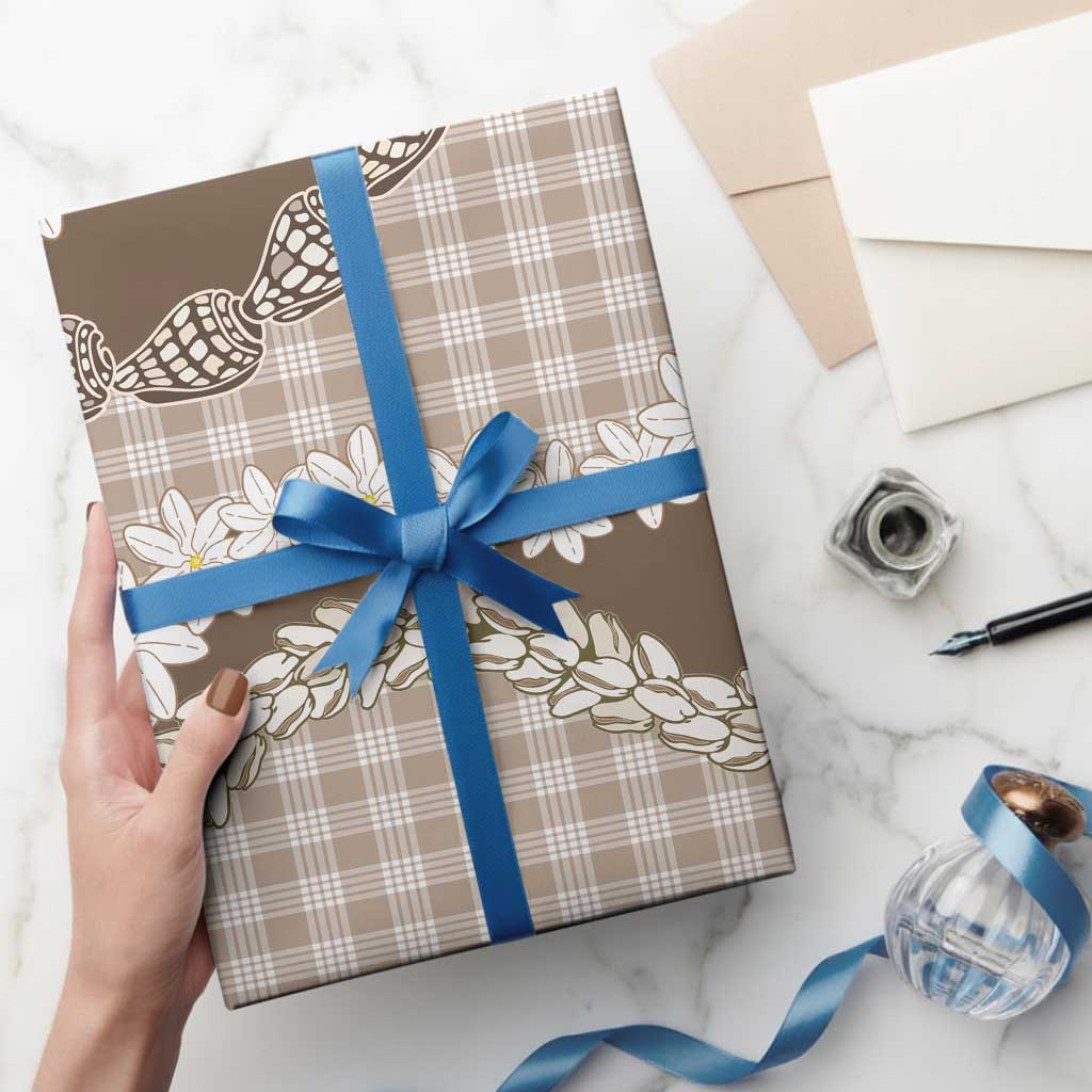 Brown Hawaii Tiare and Shell Lei Wrapping Paper Hawaiian Palaka Luxury Vibes - Polynesian Pride