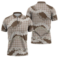 Brown Hawaii Tiare and Shell Lei Zipper Polo Shirt Hawaiian Palaka Luxury Vibes - Polynesian Pride