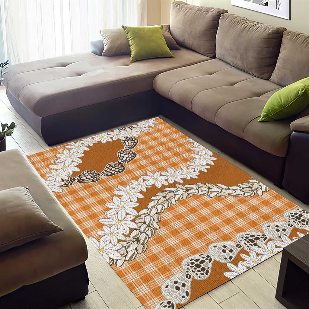 Orange Hawaii Tiare and Shell Lei Area Rug Hawaiian Palaka Luxury Vibes - Polynesian Pride