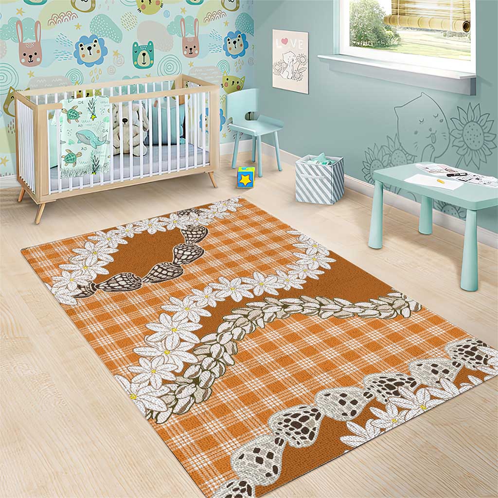 Orange Hawaii Tiare and Shell Lei Area Rug Hawaiian Palaka Luxury Vibes - Polynesian Pride