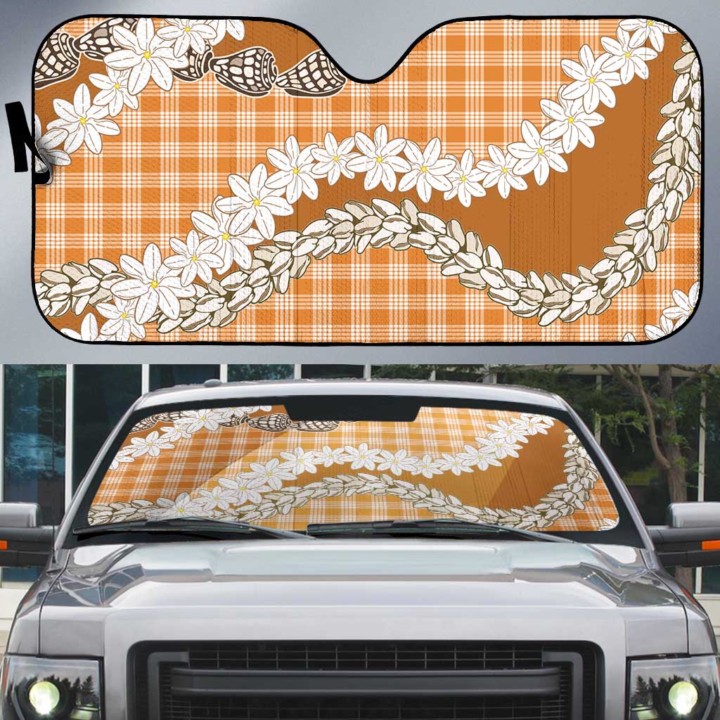 Orange Hawaii Tiare and Shell Lei Auto Sun Shade Hawaiian Palaka Luxury Vibes LT14 Orange - Polynesian Pride