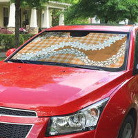 Orange Hawaii Tiare and Shell Lei Auto Sun Shade Hawaiian Palaka Luxury Vibes LT14 - Polynesian Pride