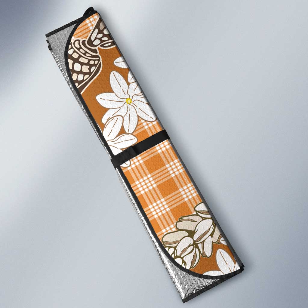 Orange Hawaii Tiare and Shell Lei Auto Sun Shade Hawaiian Palaka Luxury Vibes LT14 - Polynesian Pride