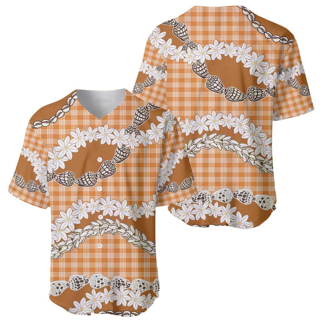 Orange Hawaii Tiare and Shell Lei Baseball Jersey Hawaiian Palaka Luxury Vibes - Polynesian Pride