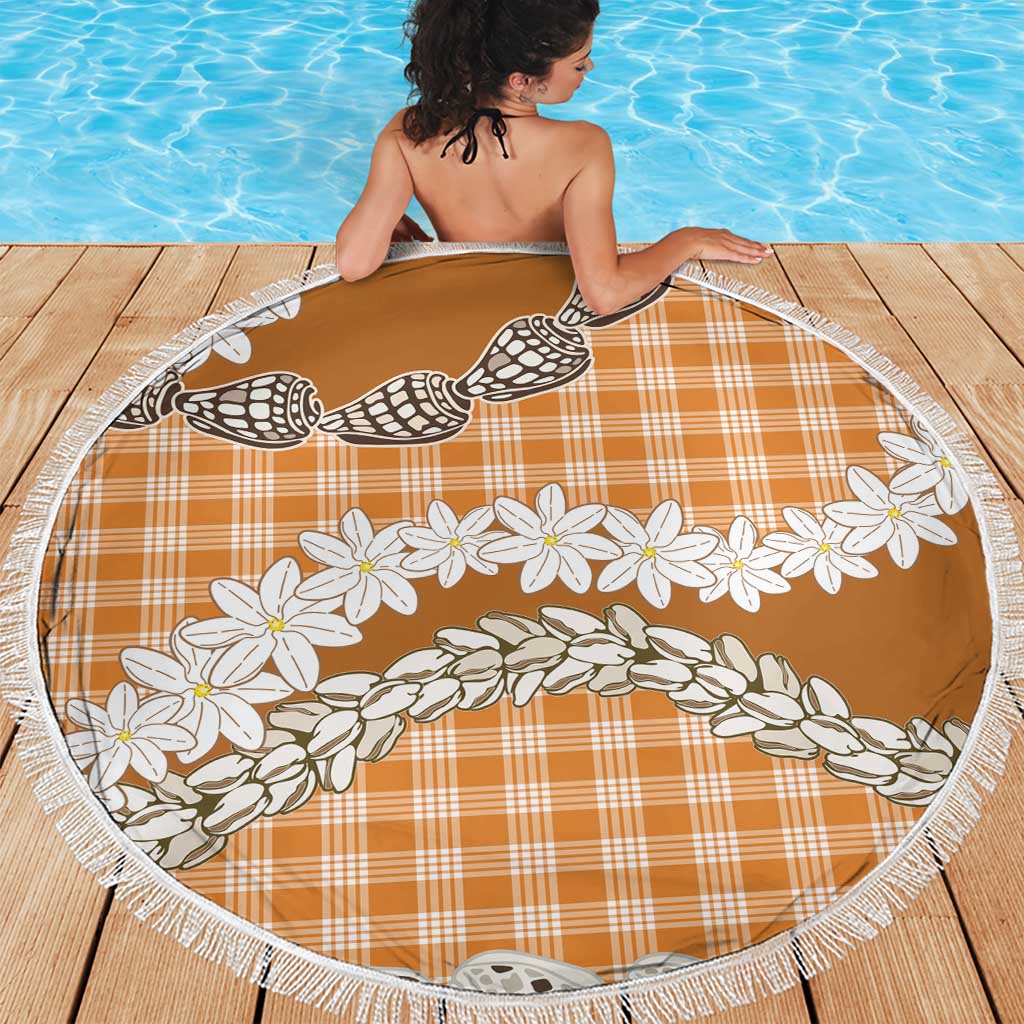 Orange Hawaii Tiare and Shell Lei Beach Blanket Hawaiian Palaka Luxury Vibes - Polynesian Pride