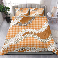Orange Hawaii Tiare and Shell Lei Bedding Set Hawaiian Palaka Luxury Vibes - Polynesian Pride