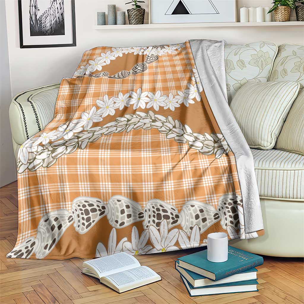 Orange Hawaii Tiare and Shell Lei Blanket Hawaiian Palaka Luxury Vibes - Polynesian Pride