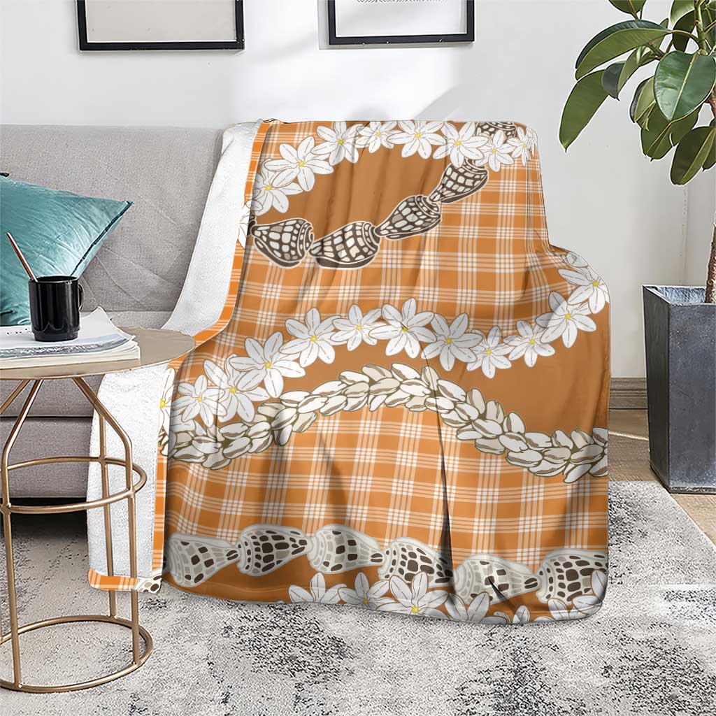 Orange Hawaii Tiare and Shell Lei Blanket Hawaiian Palaka Luxury Vibes - Polynesian Pride