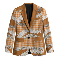 Orange Hawaii Tiare and Shell Lei Blazer Hawaiian Palaka Luxury Vibes - Polynesian Pride