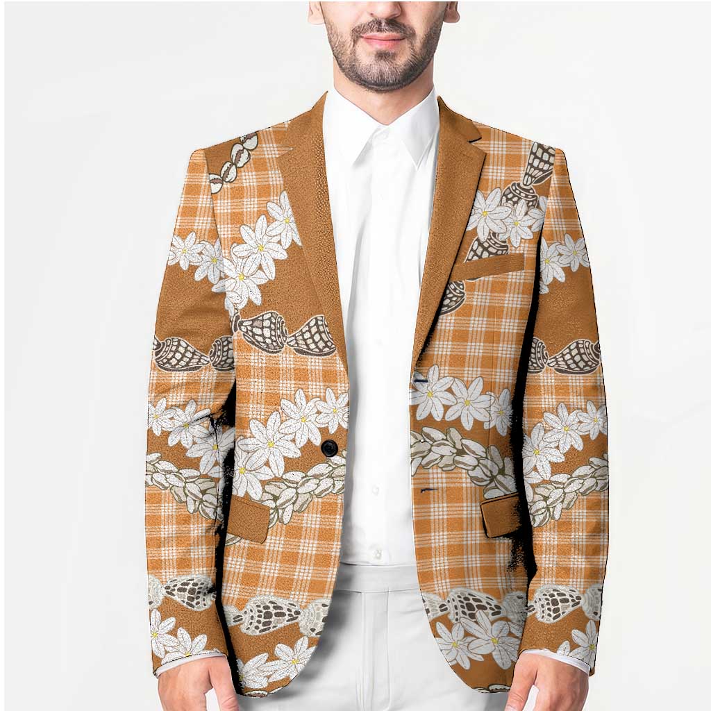 Orange Hawaii Tiare and Shell Lei Blazer Hawaiian Palaka Luxury Vibes - Polynesian Pride