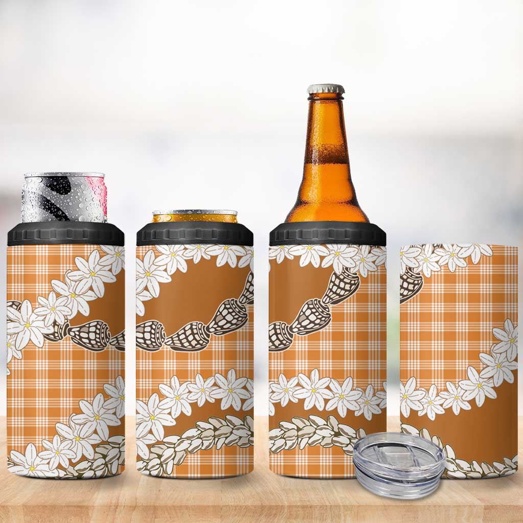 Orange Hawaii Tiare and Shell Lei 4 in 1 Can Cooler Tumbler Hawaiian Palaka Luxury Vibes LT14 - Polynesian Pride