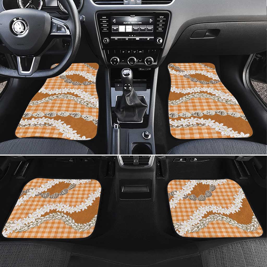 Orange Hawaii Tiare and Shell Lei Car Mats Hawaiian Palaka Luxury Vibes - Polynesian Pride