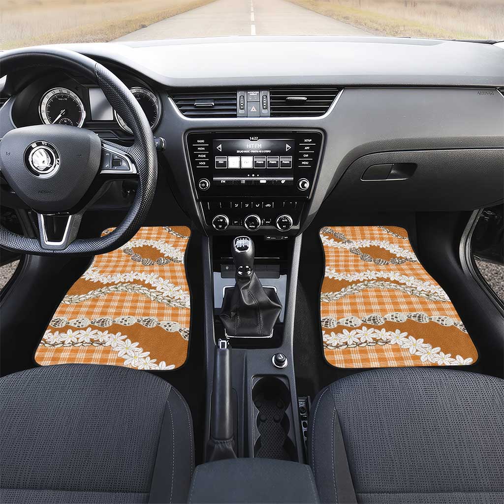 Orange Hawaii Tiare and Shell Lei Car Mats Hawaiian Palaka Luxury Vibes - Polynesian Pride