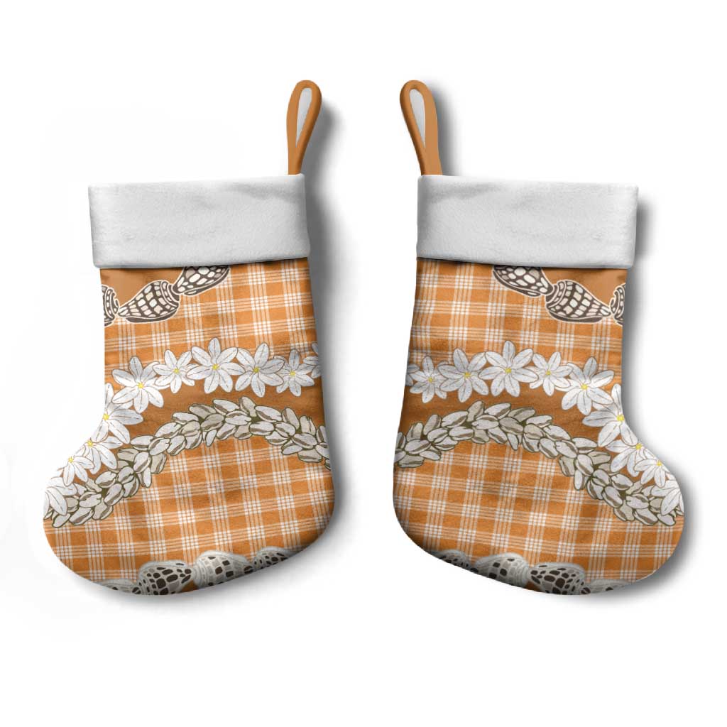 Orange Hawaii Tiare and Shell Lei Christmas Stocking Hawaiian Palaka Luxury Vibes - Polynesian Pride