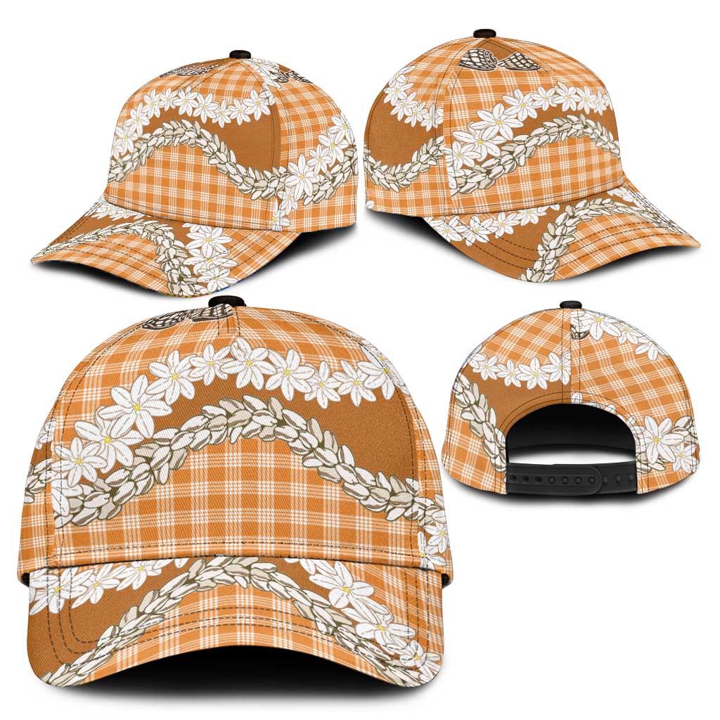 Orange Hawaii Tiare and Shell Lei Classic Cap Hawaiian Palaka Luxury Vibes - Polynesian Pride