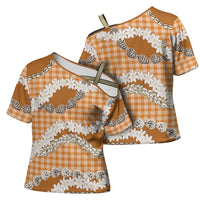 Orange Hawaii Tiare and Shell Lei Cross Shoulder Shirt Hawaiian Palaka Luxury Vibes LT14 - Polynesian Pride
