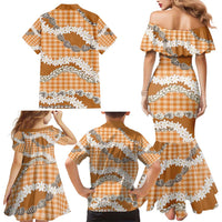 Orange Hawaii Tiare and Shell Lei Family Matching Mermaid Dress and Hawaiian Shirt Hawaiian Palaka Luxury Vibes - Polynesian Pride