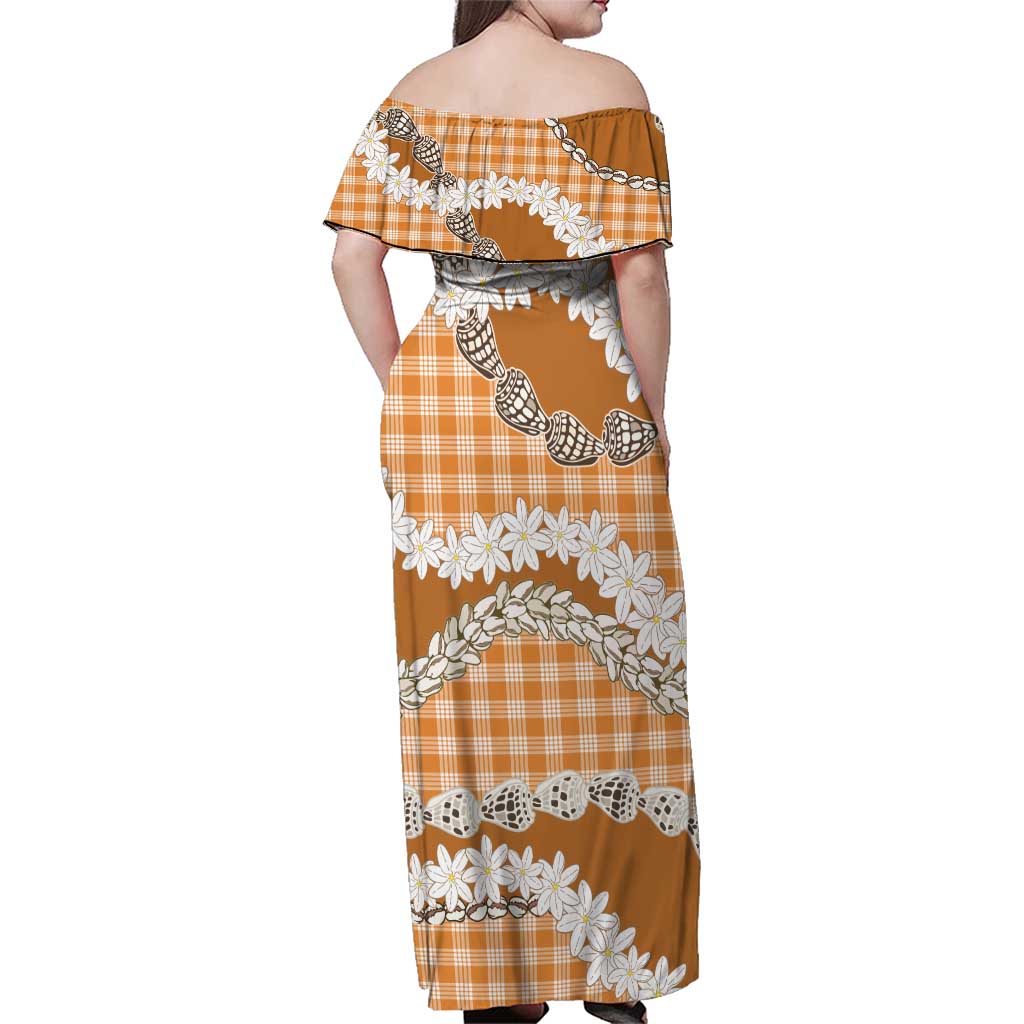 Orange Hawaii Tiare and Shell Lei Family Matching Off Shoulder Maxi Dress and Hawaiian Shirt Hawaiian Palaka Luxury Vibes - Polynesian Pride
